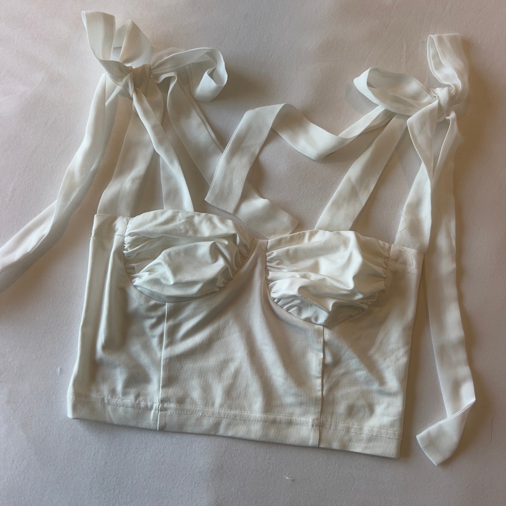 Verge Girl White Tie Shoulder Ruched Bustier Crop‎ Top Size 8